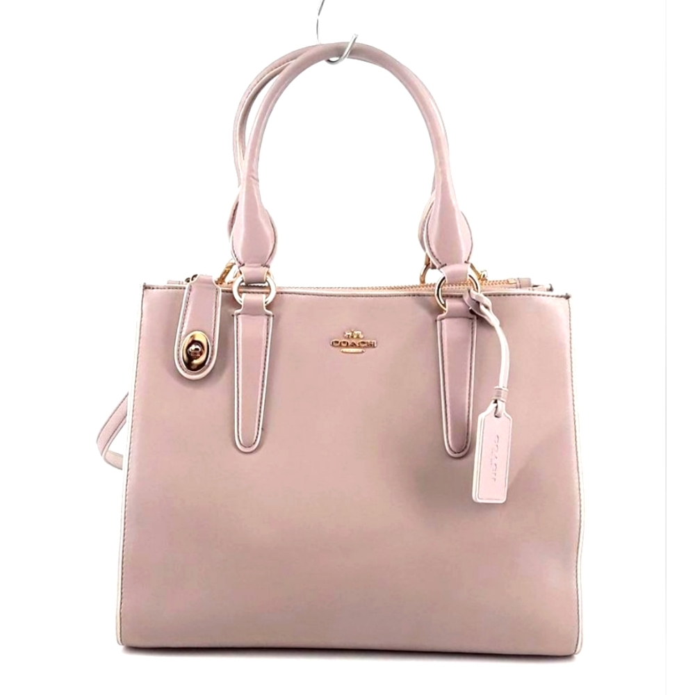 COACH Designer Crosby Carryall Pink Taupe Leather Multi Pocket Crossbody Purse